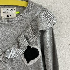 nununu Cashmere Metallic Ruffle Heart Patch Girls Sweater Made in Italy